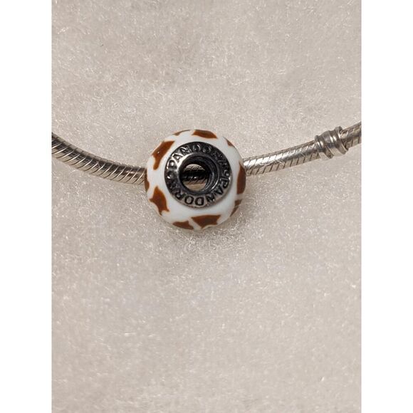 New Pandora White w/Brown Markings Murano Bead - BEAUTIFUL!!! - Picture 3 of 3